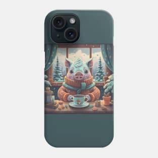 Cozy pig having coffee Phone Case