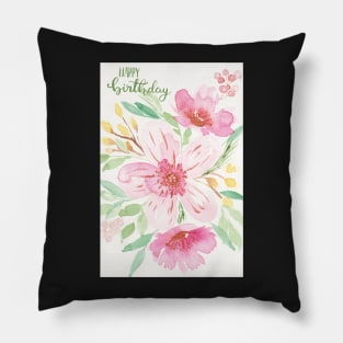 Happy Birthday Watercolor Bouquet | Watercolor Greeting Card Pillow