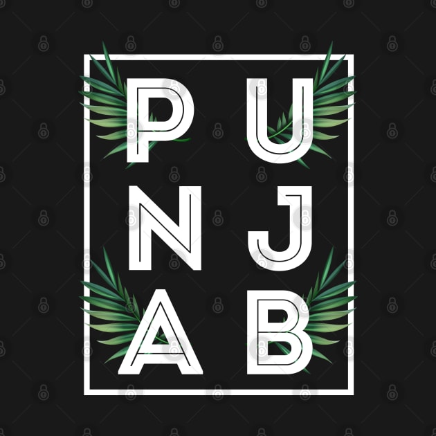 PUNJAB BOLD TYPO WITH GREEN LEAF - the LAND OF FIVE RIVERS by PUNJABISTYL