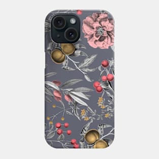 Antique Botanical Pattern (Blue-Gray) Phone Case