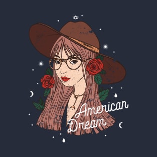 Living the American Dream: Our Cartoon Girl with Red Roses T-Shirt