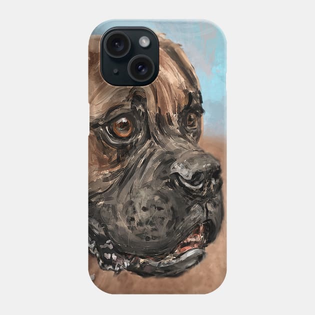 Painting of a Brown Coated Boxer Dog Looking to the Side on Light Blue Background Phone Case by ibadishi