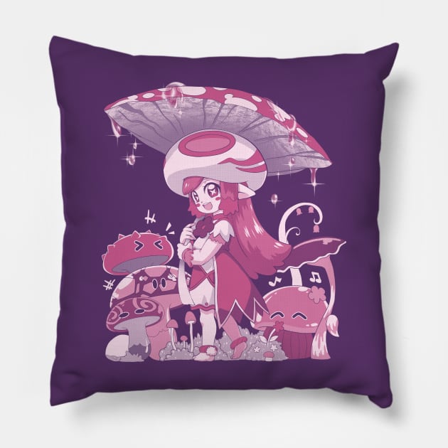 mushroom girl Pillow by CoinboxTees