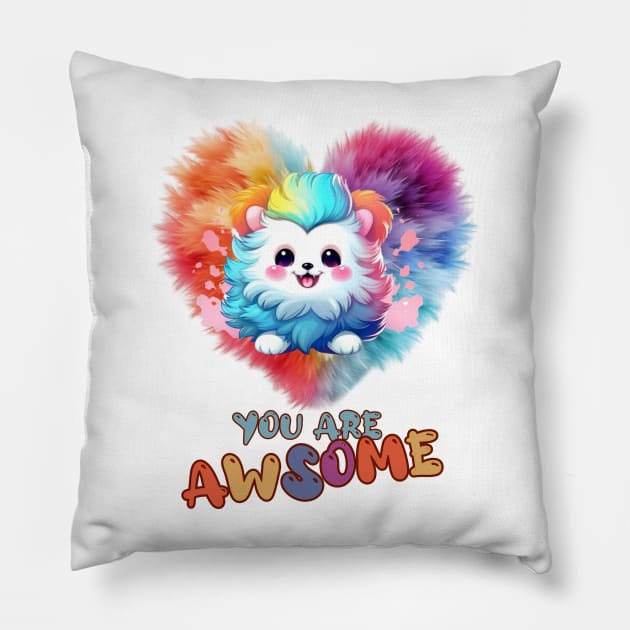 Fluffy: "You are awsome" collorful, cute, furry animals Pillow by HSH-Designing