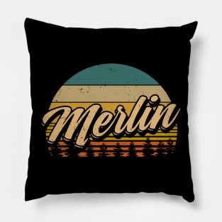 Graphic Merlin Proud Name Christmas Birthday 70s 80s 90s Vintage Styles Pillow