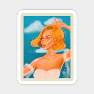 Golden Sky - Woman in the Clouds Portrait Magnet