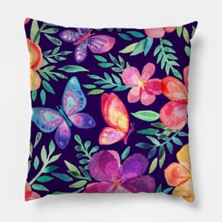 Summer Blooms & Butterflies on Dark Purple Pillow