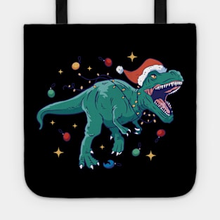 Santa Hat Christmas Lights T-rex Tote