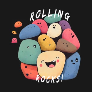 Rolling Rocks: Laughing Stone Creatures in Comic Kawaii Style - Cute and Original Decoration! T-Shirt