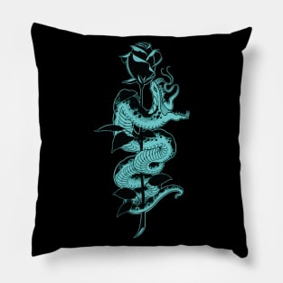 Snake and Rose Teal Variant Pillow