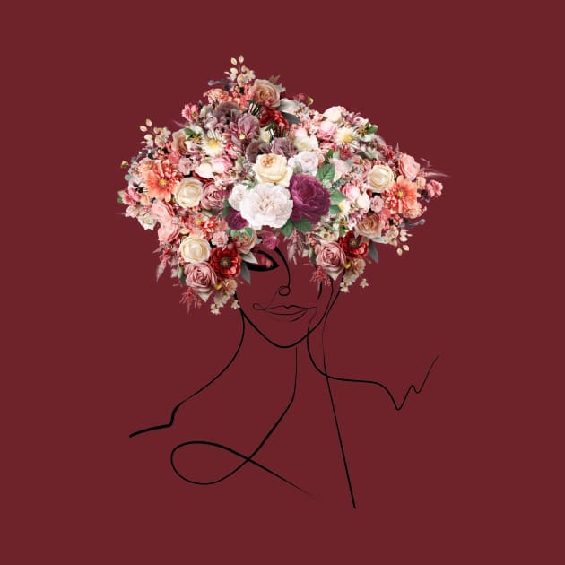 Flower Head Woman Drawing by Space Sense Design Studio