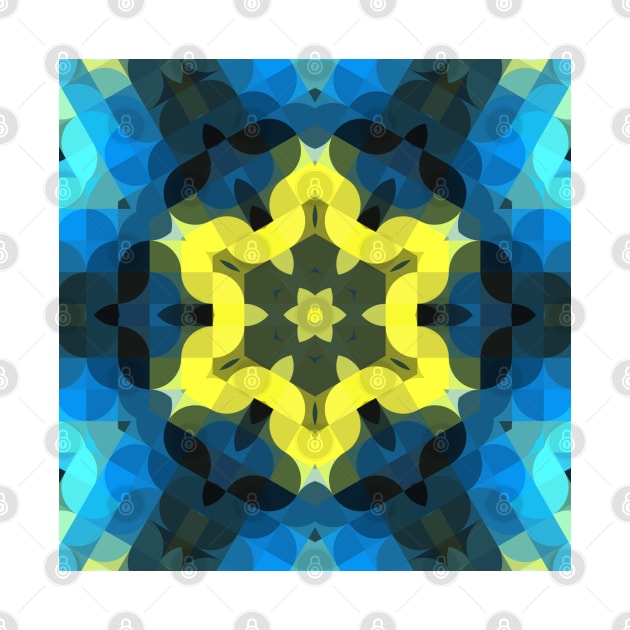 Retro Mandala Flower Yellow and Blue by WormholeOrbital