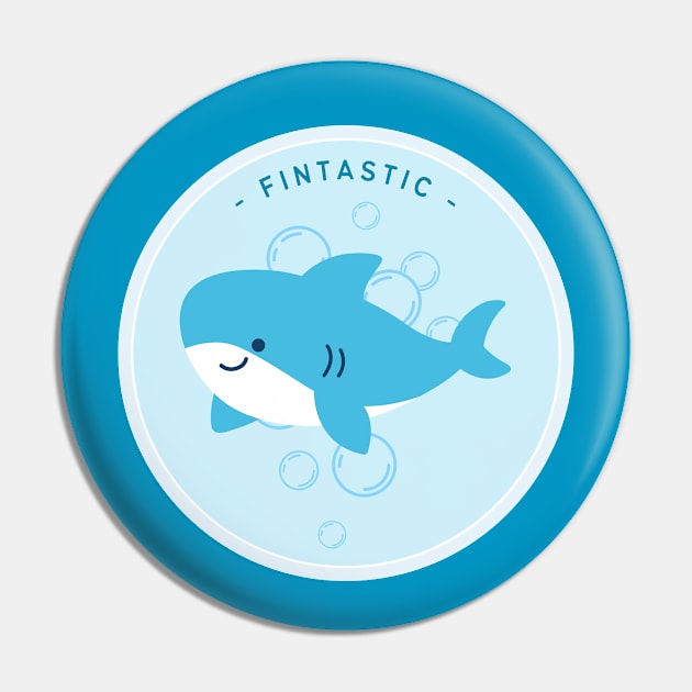 'Fintastic' Funny and Cute Shark Fish Pun Design Pin by sticksnshiz