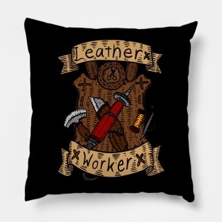 leather working, leather crafting. hand drawn. Pillow