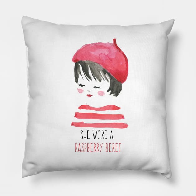 She Wore a Raspberry Beret Pillow by lizzielamb