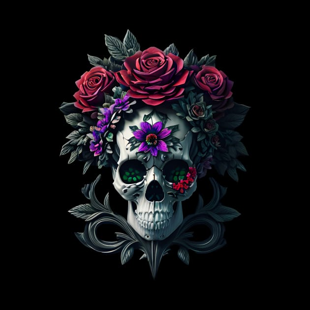 Skull and flowers by Dope_Design