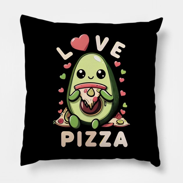 A cute sweet avocado eating pizza Pillow by T-Shirt Paradise