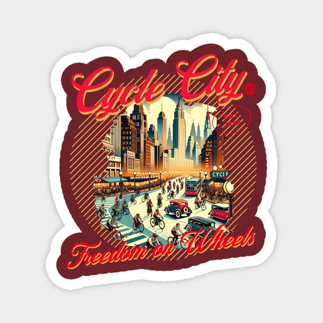 Cycle City, Bicycle Riders in the City Magnet by Vinokurio