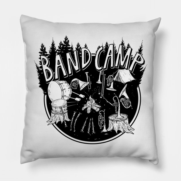 Band Camp - Camping Instruments (Black) Pillow by Jitterfly