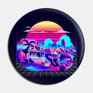 Vaporwave Suburban Cityscape Pin