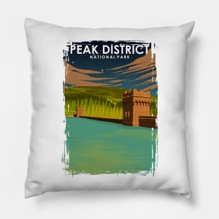 Peak District National Park Vintage Minimal Retro Travel Poster at Night Pillow