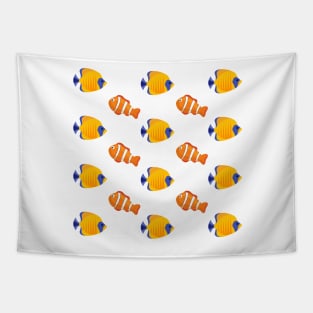 Yellow, blue and orange fish pattern Tapestry
