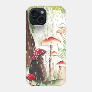 Hedgehog With Toadstool Hat On A Rainy Day Phone Case