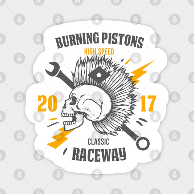 burning pistons skull classic raceway Magnet by Mako Design 