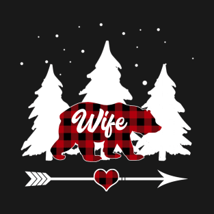 Wife Bear Buffalo Plaid Christmas Matching Family Pajama T-Shirt