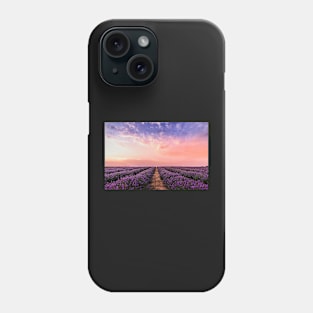 Lavender field under multicolored cloudy sky Phone Case