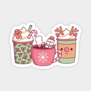 Cute Christmas Coffee Drinks Gingerbread Man, Snowman And Reindeer Magnet