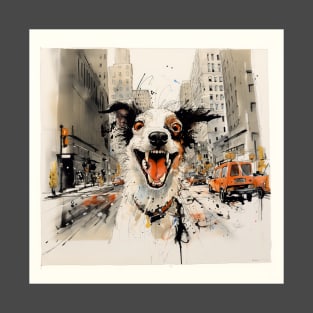 Mad Collie Dog in the city T-Shirt