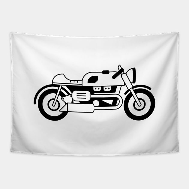 Illustration of stylized black and white motorcycle Tapestry by iswenyi Art