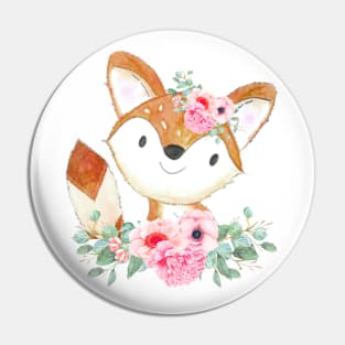 Fox girl with pink flowers Pin