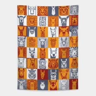 Andean Tribal and other styles Llama Face Check Checker Pattern Tapestry