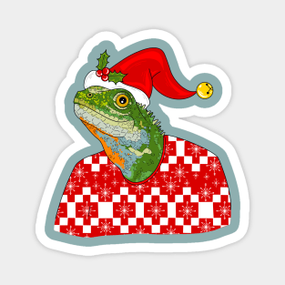 Christmas Sweater Lizard With Blue Background Magnet