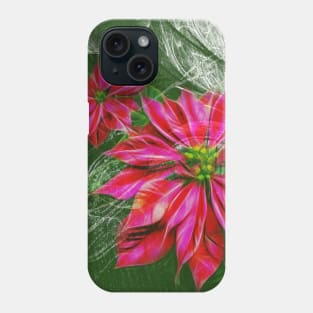 Abstract vibrant red poinsettia on green texture Phone Case