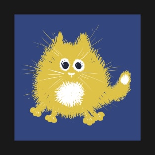 Funny Yellow Fluffy Cat on Blue Background T-Shirt