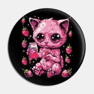 Cat Strawberry Jewelry Pin