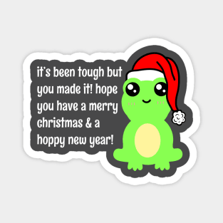 "It's Been A Tough Year But You Made It" Cute Frog Motivational Christmas New Year Quote Magnet