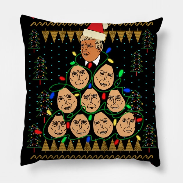 Trump Traslator Ugly Christmas Sweater Pillow by okpinsArtDesign