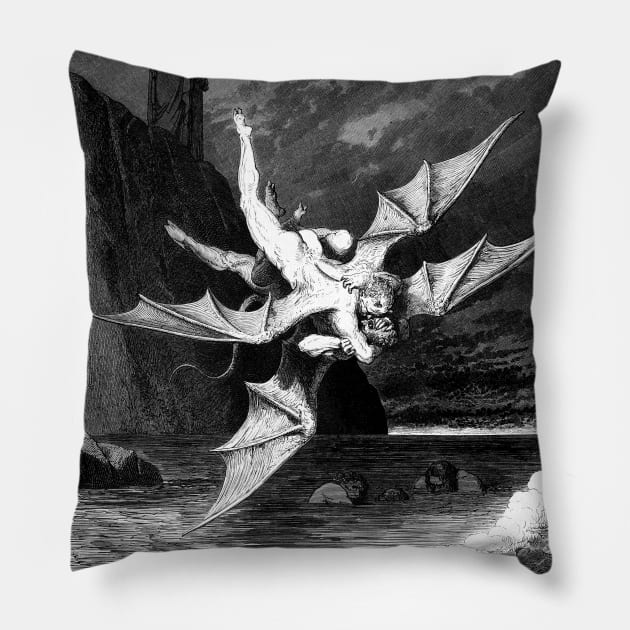 High Resolution Gustave Dore Fighting Devils Pillow by tiokvadrat