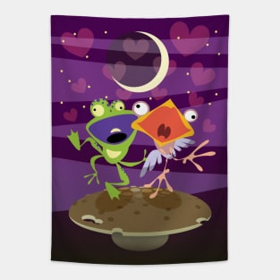 Funny Frog And Bird Singing Tapestry