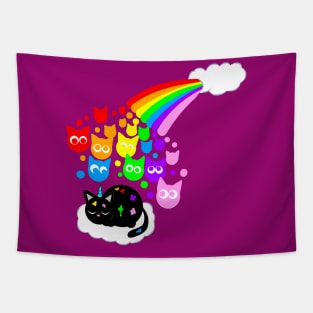 Rainbow kitty rain Tapestry