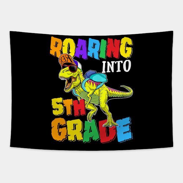 Roaring Into 5th Grade Dinosaur Back To School Tapestry by bunnierosoff21835