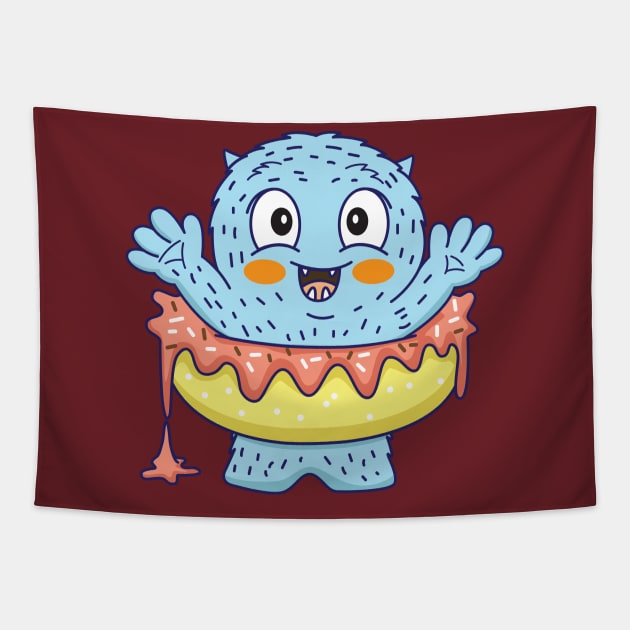 Monster donut cute Tapestry by Mako Design 