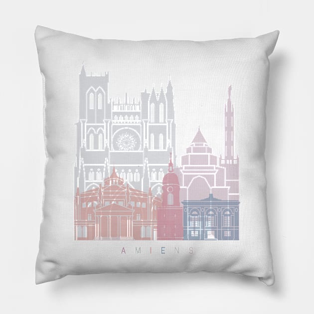 AMIENS SKYLINE POSTER PASTEL Pillow by PaulrommerArt