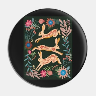 Leaping hare folk art Pin