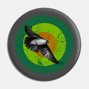 Raven Flight - retro style illustration in green tones Pin