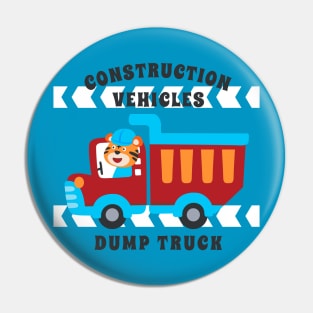 Vector illustration of contruction vehicle with cute litle animal driver. Pin